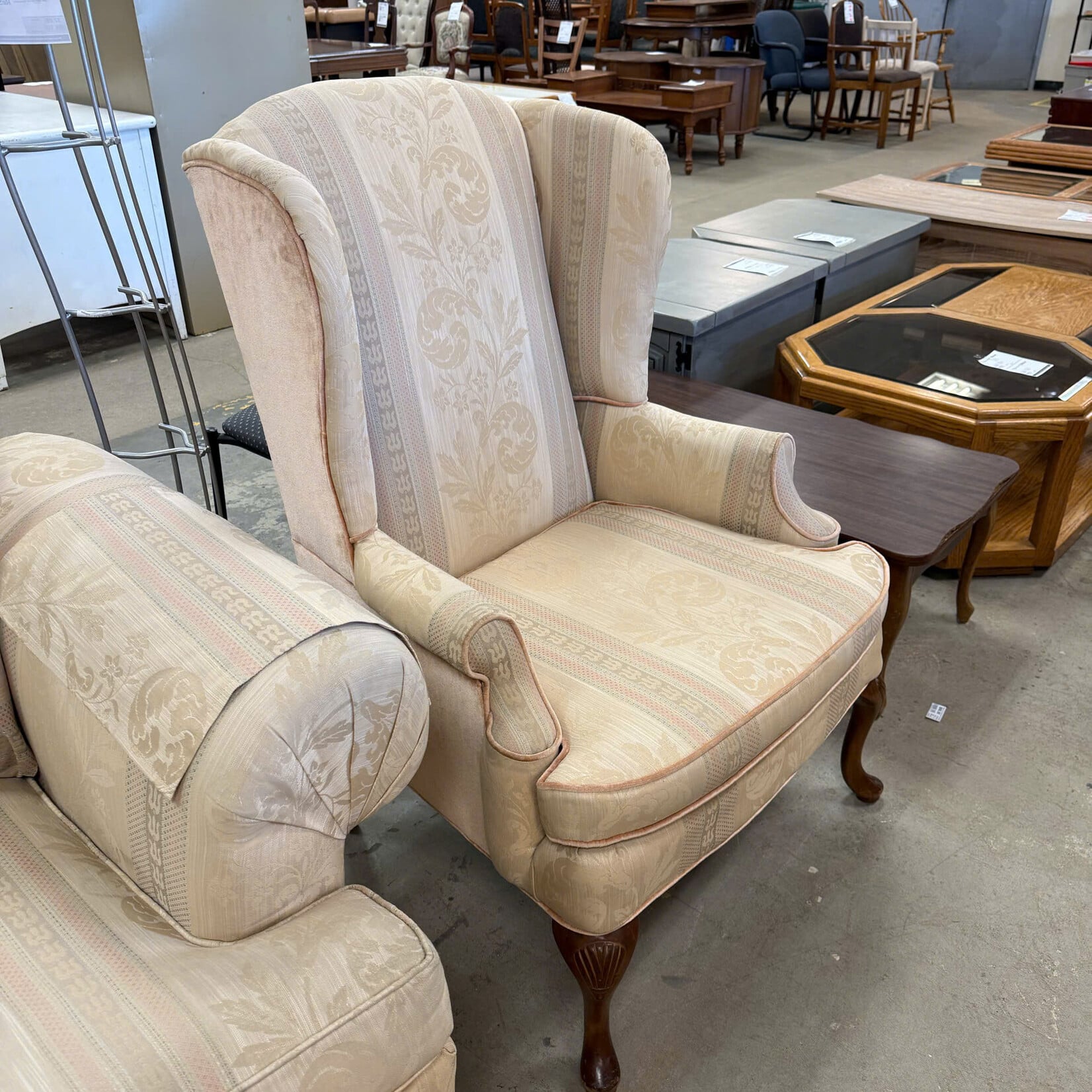 Gold&Beige Floral Fabric Chair