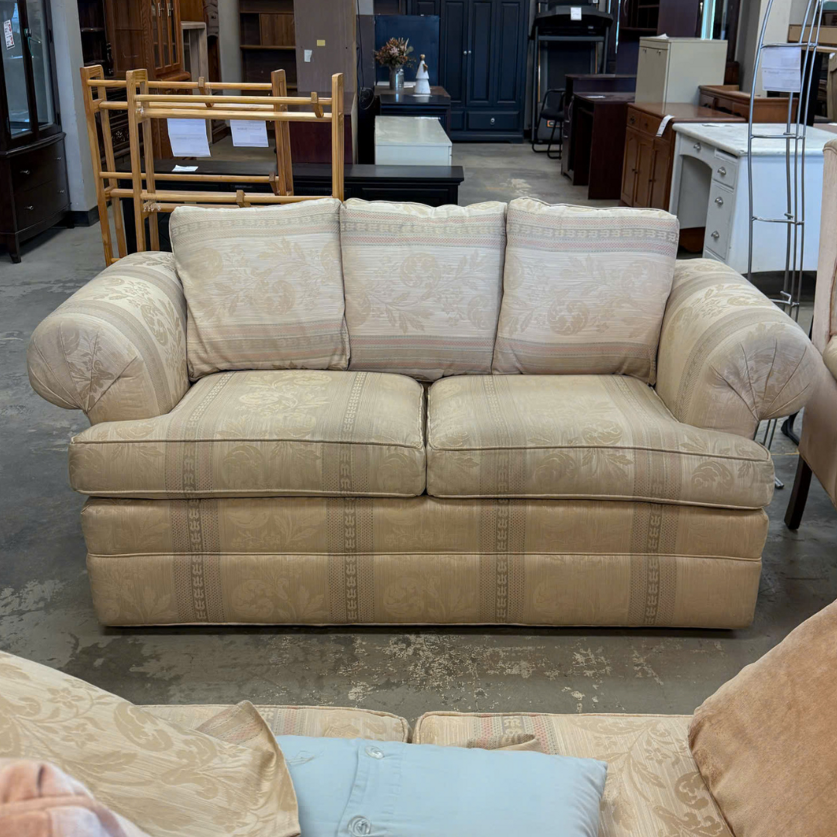Beige&Gold Floral Fabric Loveseat