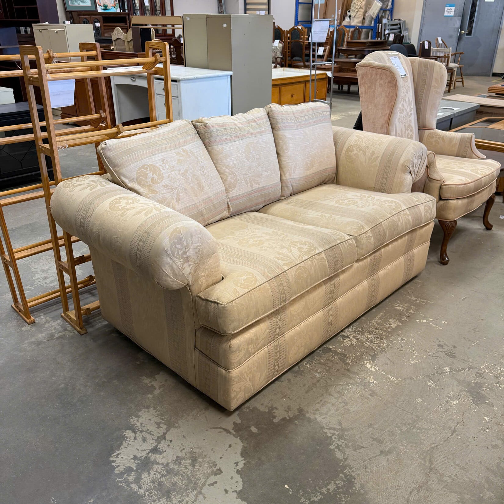 Beige&Gold Floral Fabric Loveseat