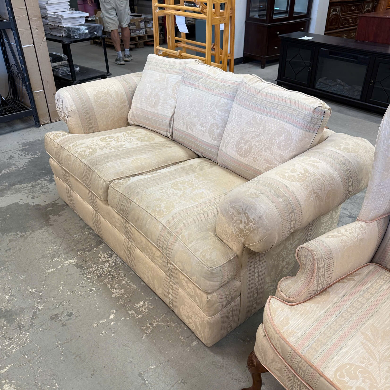Beige&Gold Floral Fabric Loveseat