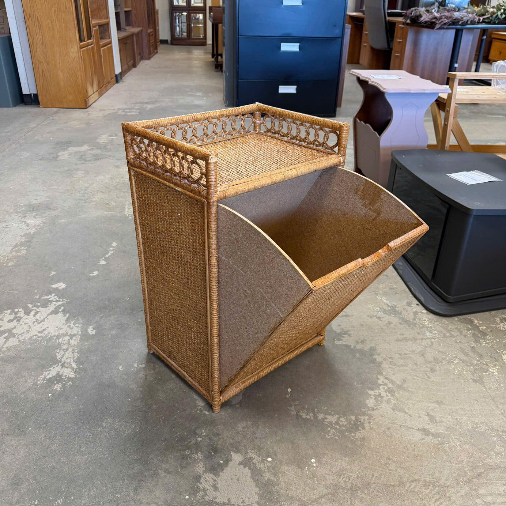 Wicker Tilt-Out Storage Cabinet
