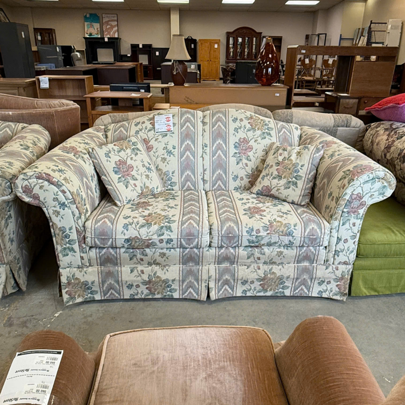Beige Flower Design Love Seat