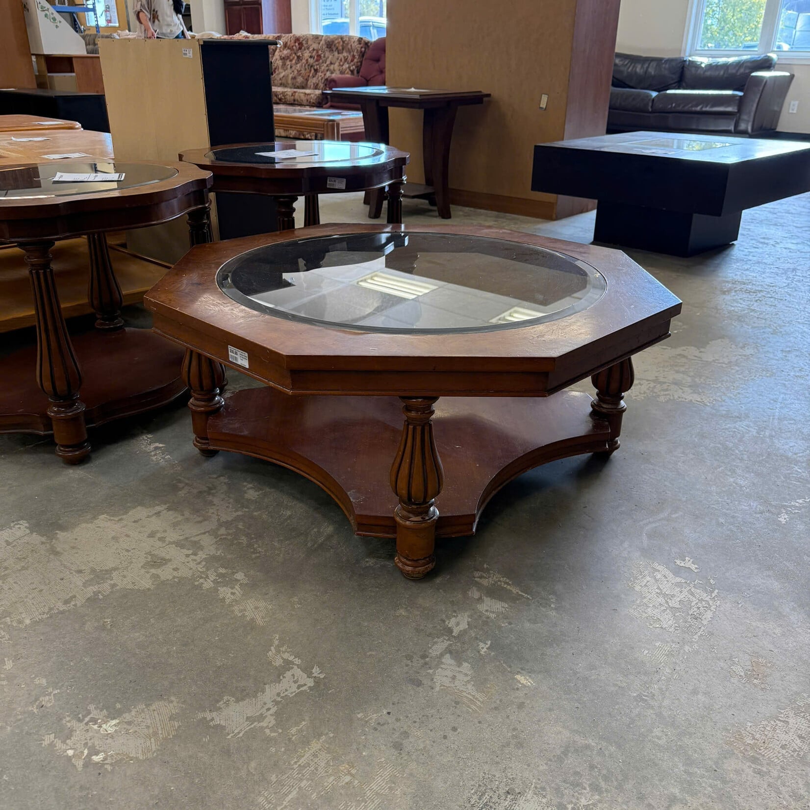 Octagon Glass on Top Coffee Table
