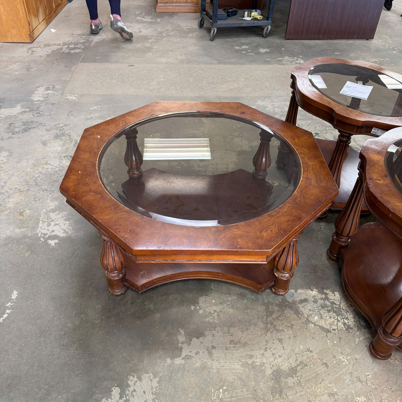 Octagon Glass on Top Coffee Table