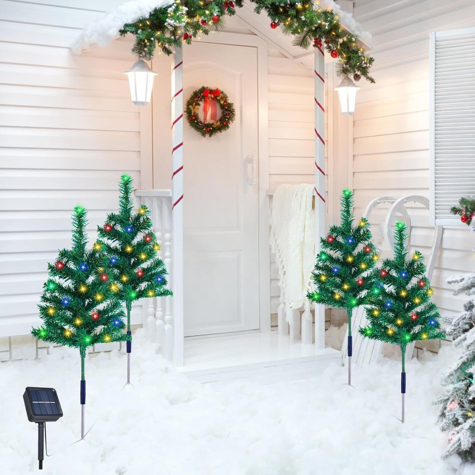 4 Packs Xmas Tree w Solar 80pcs Led