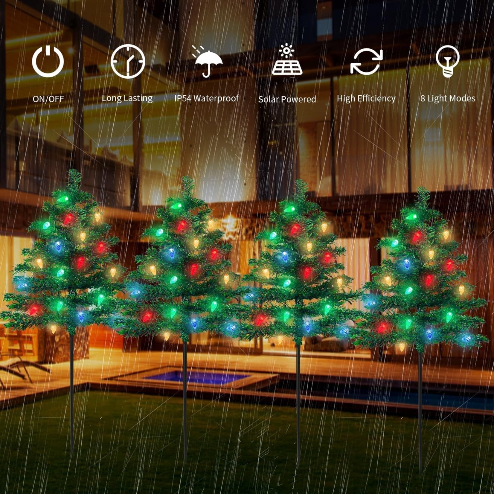 4 Packs Xmas Tree w Solar 80pcs Led
