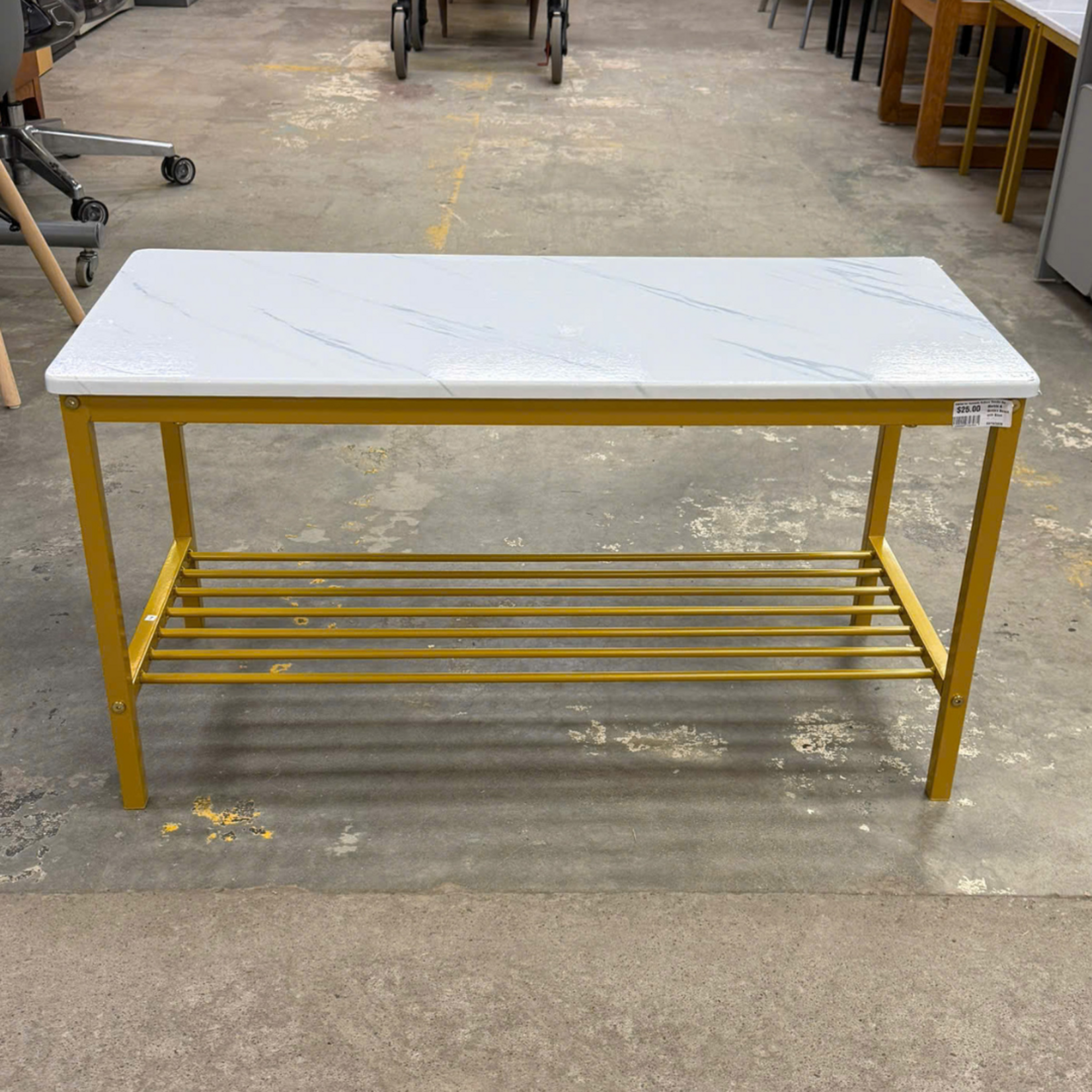 Faux Marble & Golden Bench with Shoe Shelf