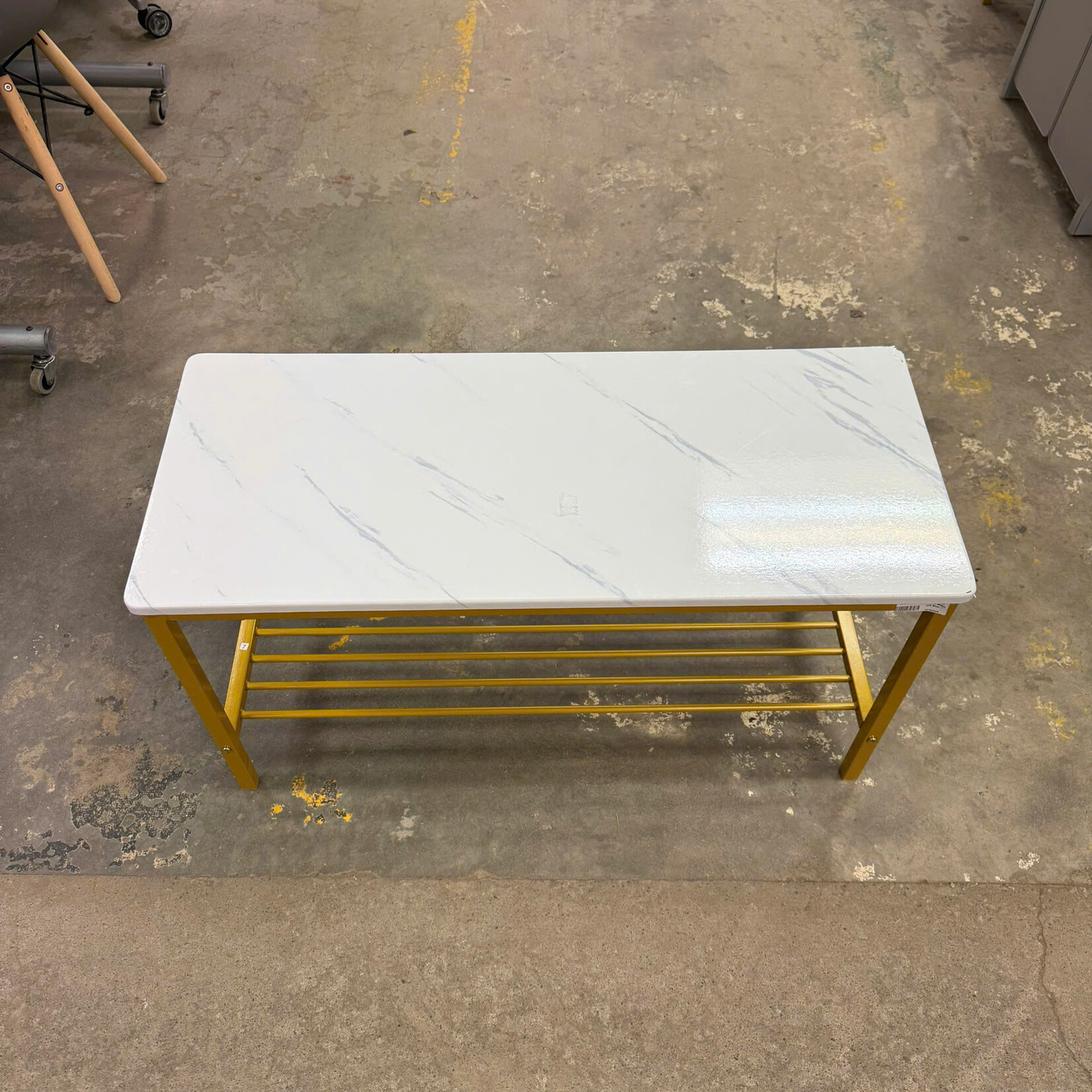 Faux Marble & Golden Bench with Shoe Shelf