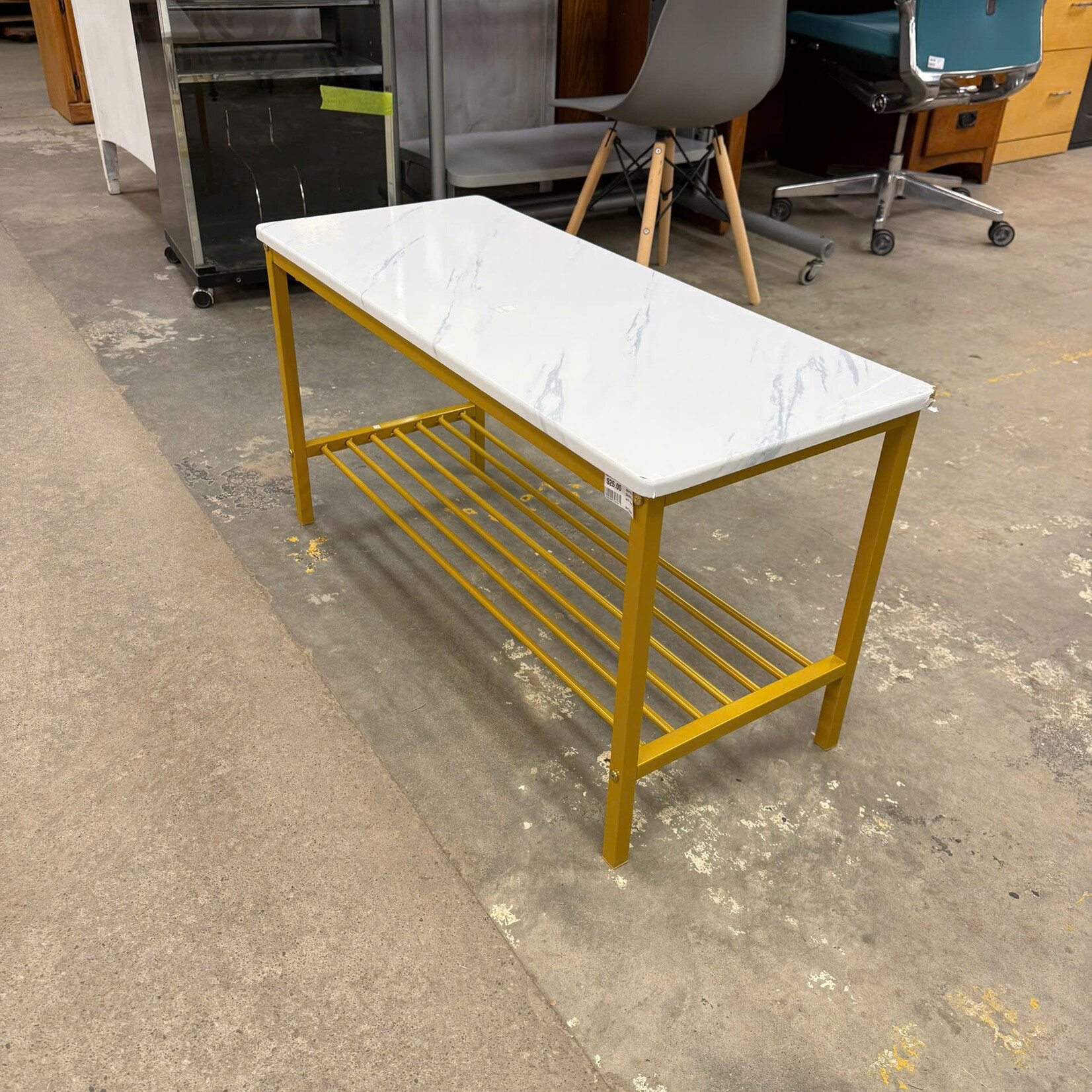 Faux Marble & Golden Bench with Shoe Shelf