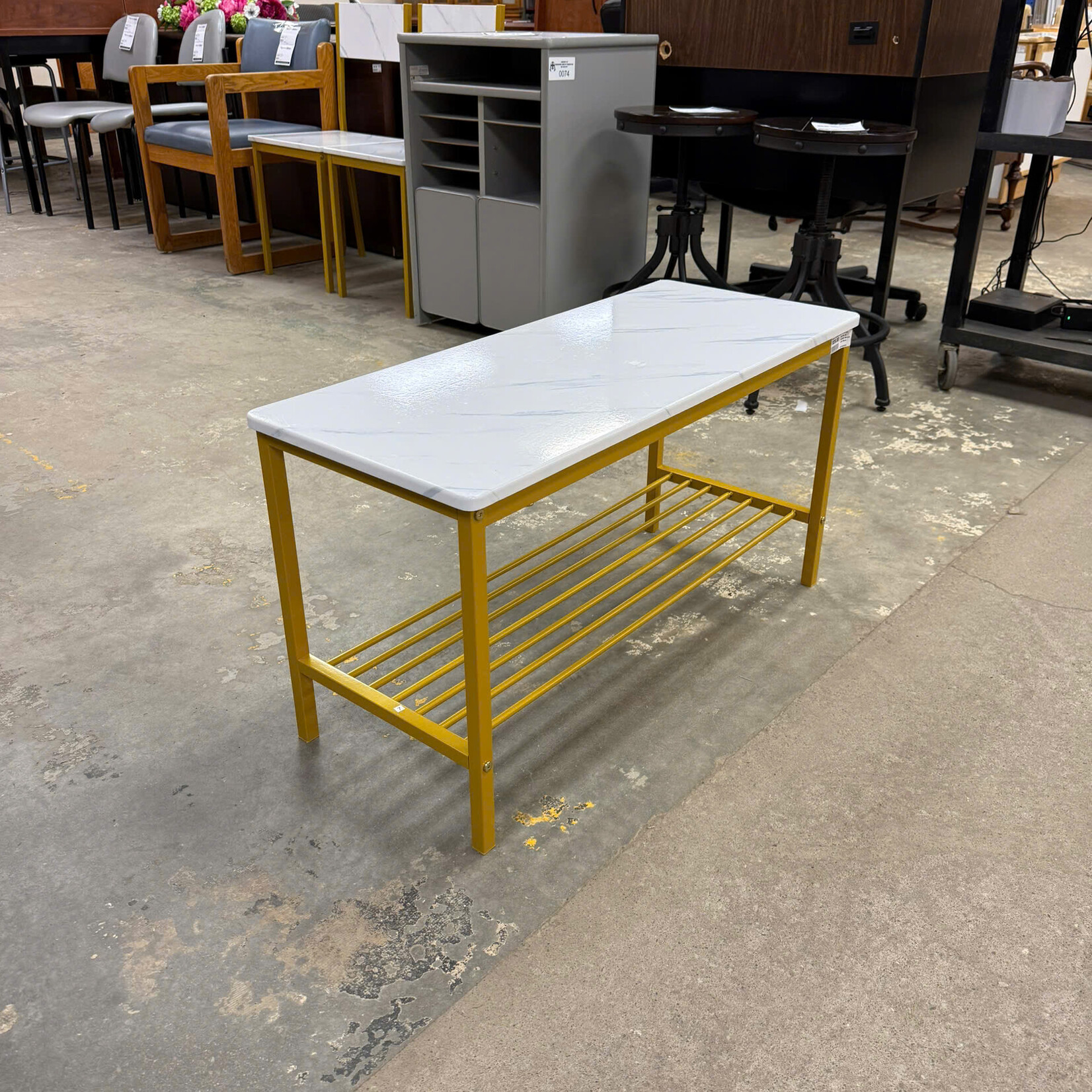 Faux Marble & Golden Bench with Shoe Shelf