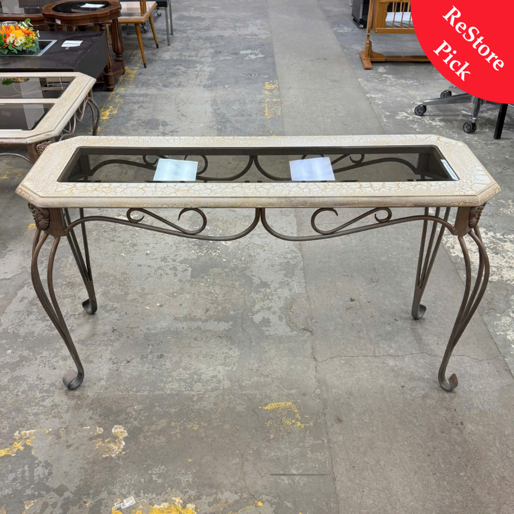 Beige Glass Top With Metal Legs