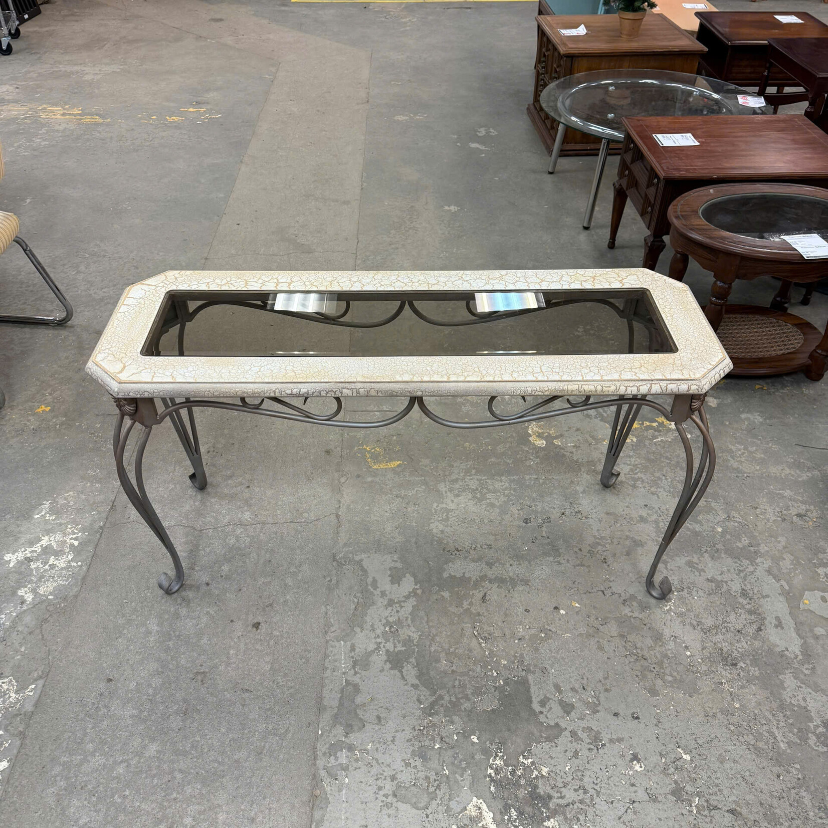 Beige Glass Top With Metal Legs
