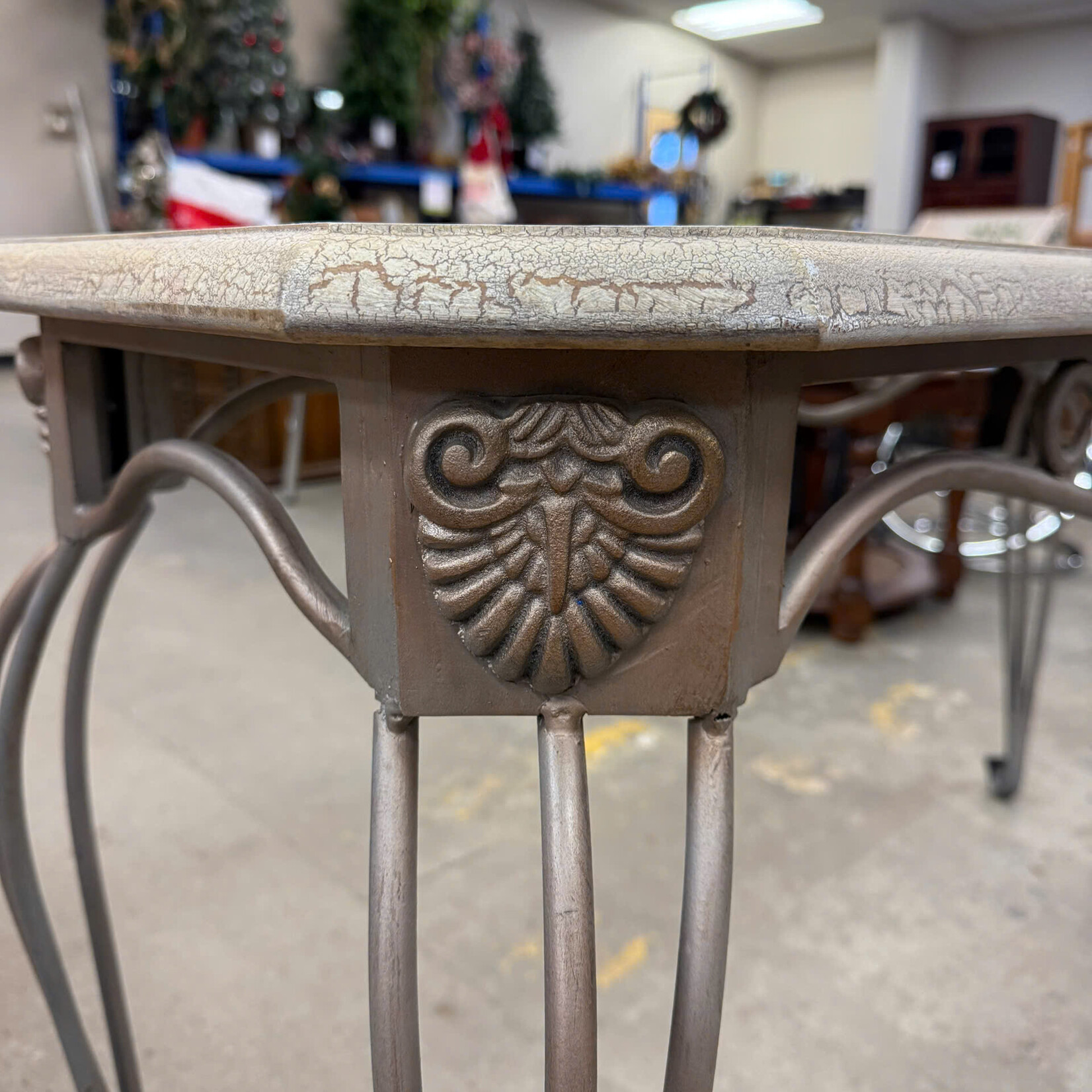Beige Glass Top With Metal Legs