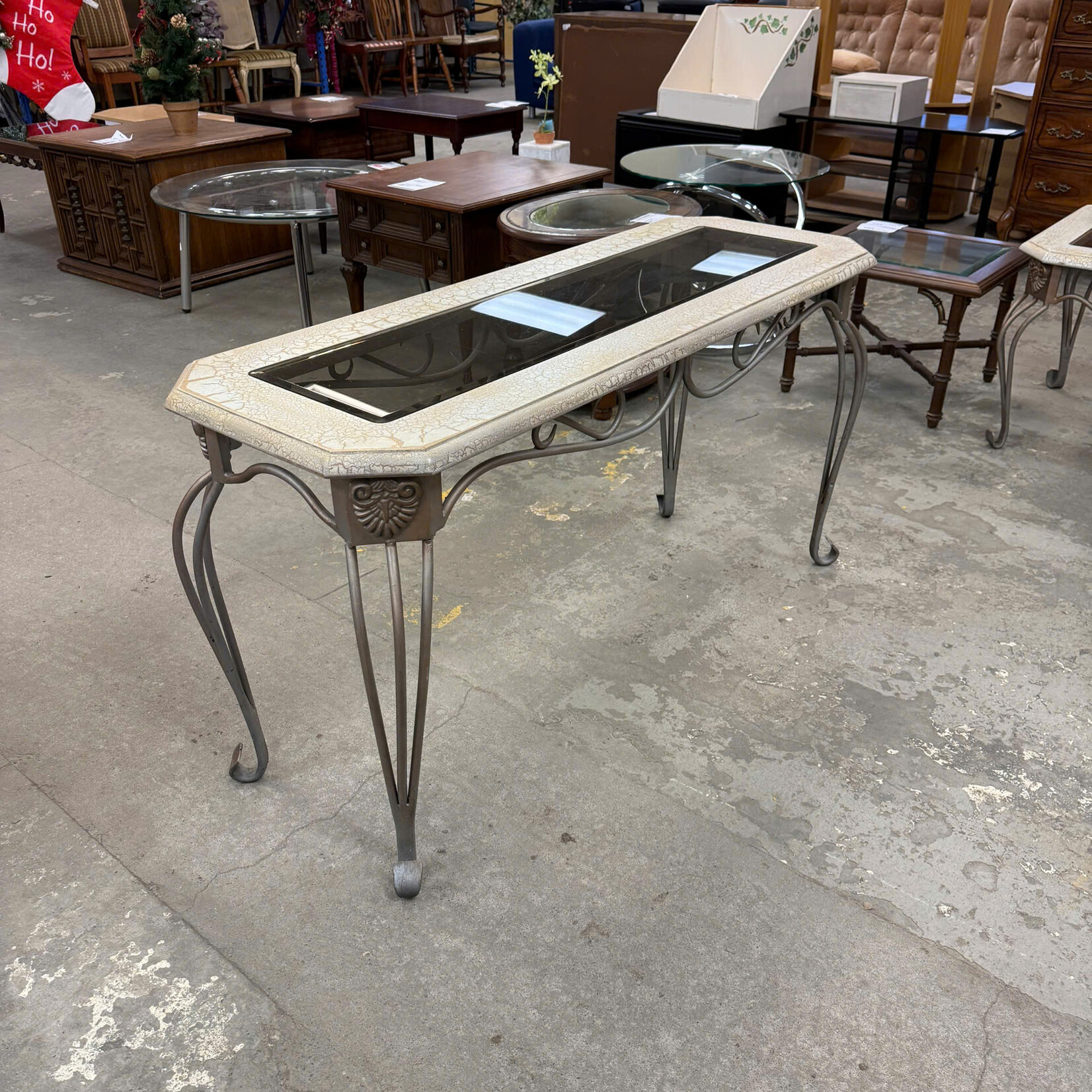 Beige Glass Top With Metal Legs