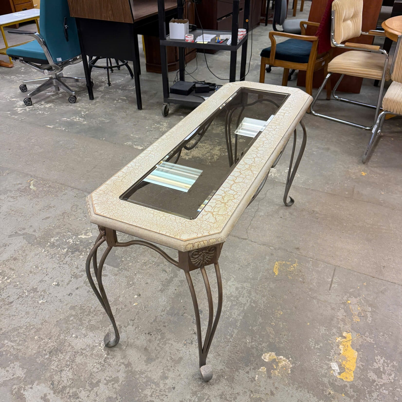 Beige Glass Top With Metal Legs