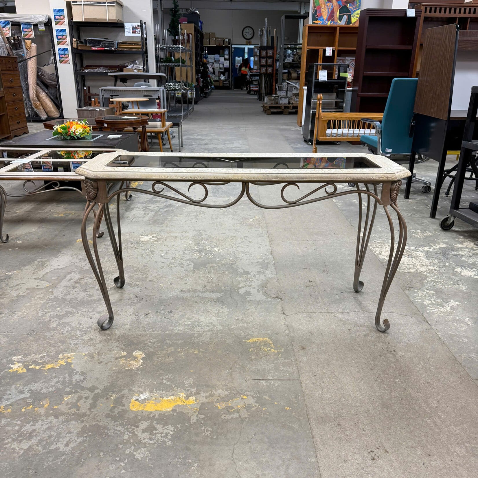 Beige Glass Top With Metal Legs