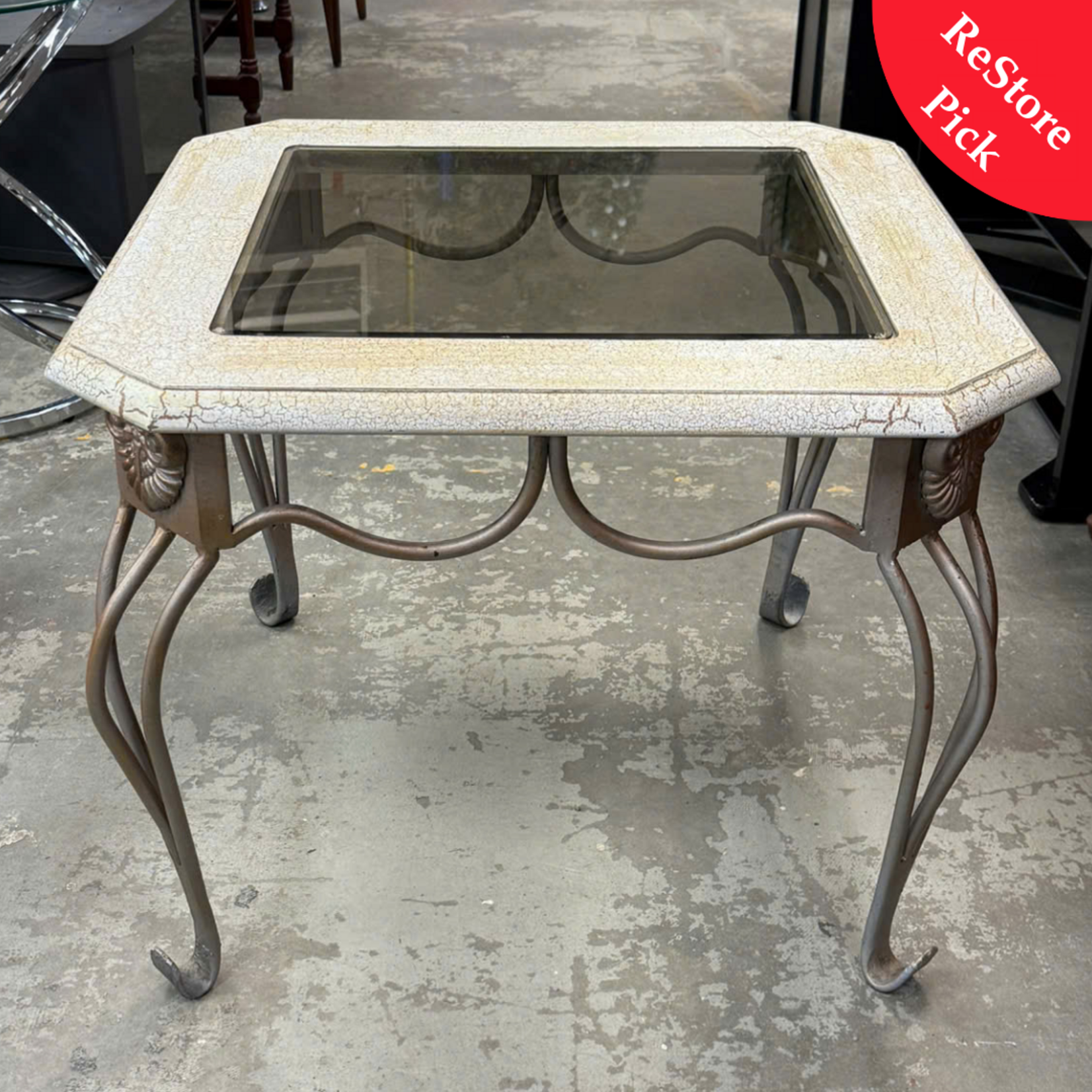Beige Top Glass End Table