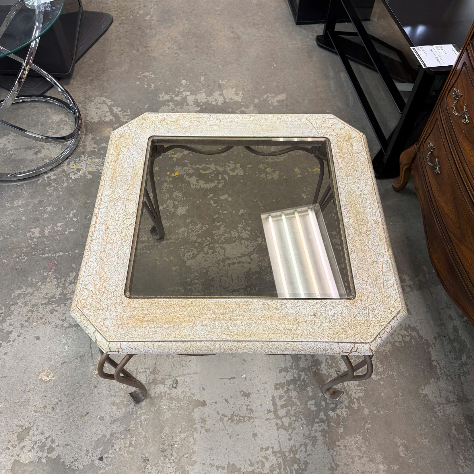 Beige Top Glass End Table