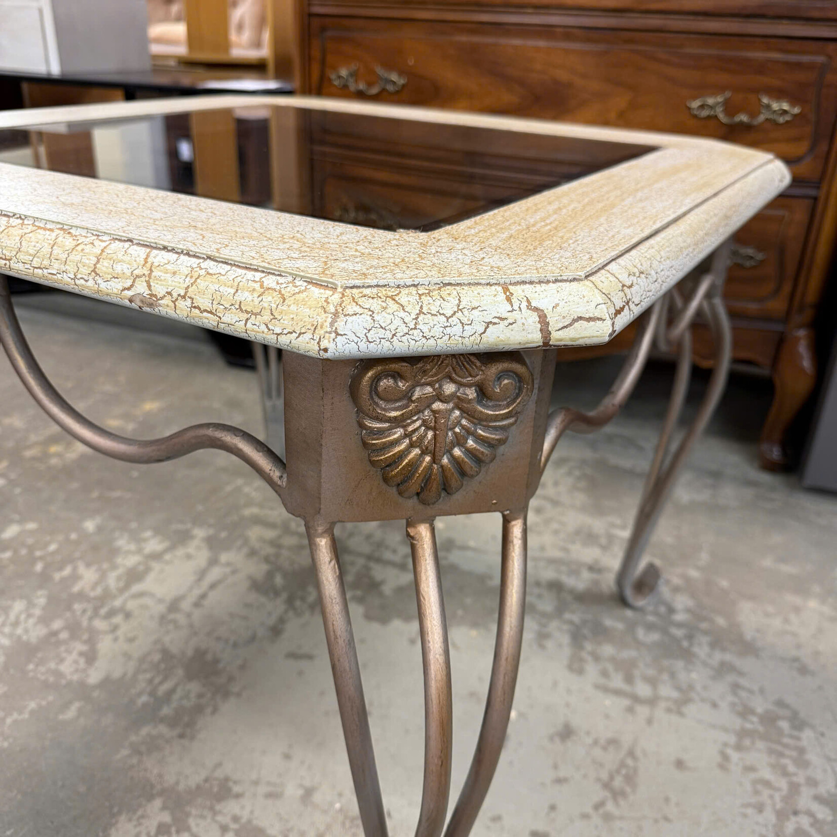 Beige Top Glass End Table