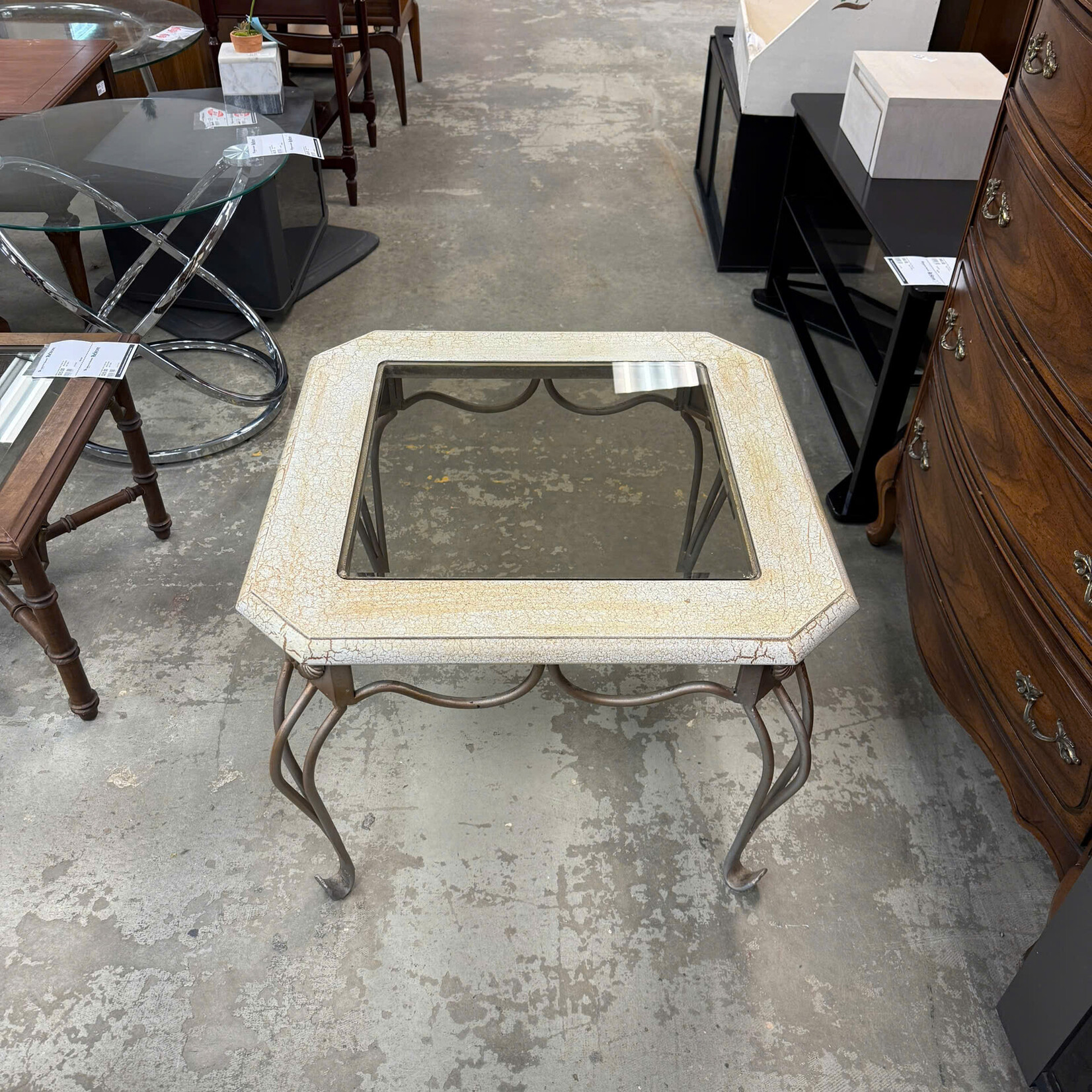 Beige Top Glass End Table