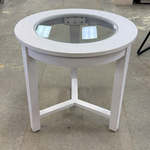 White Rounded Glass End Table