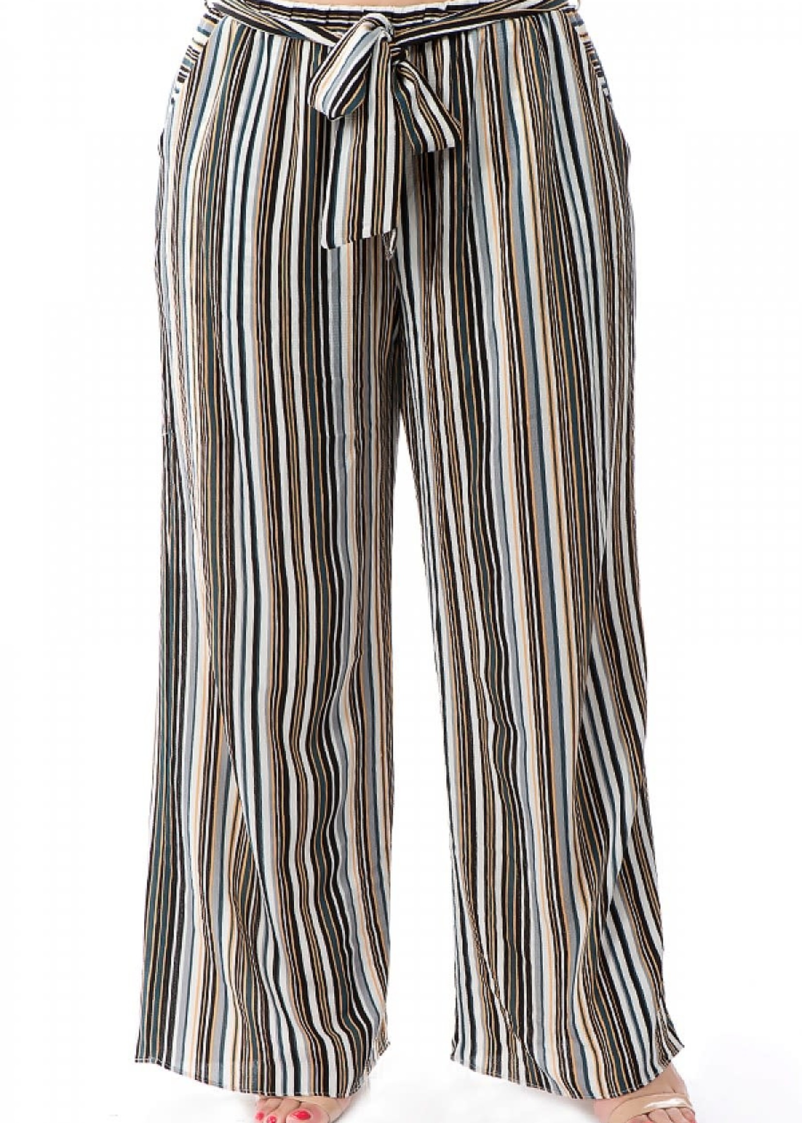 striped belted pants