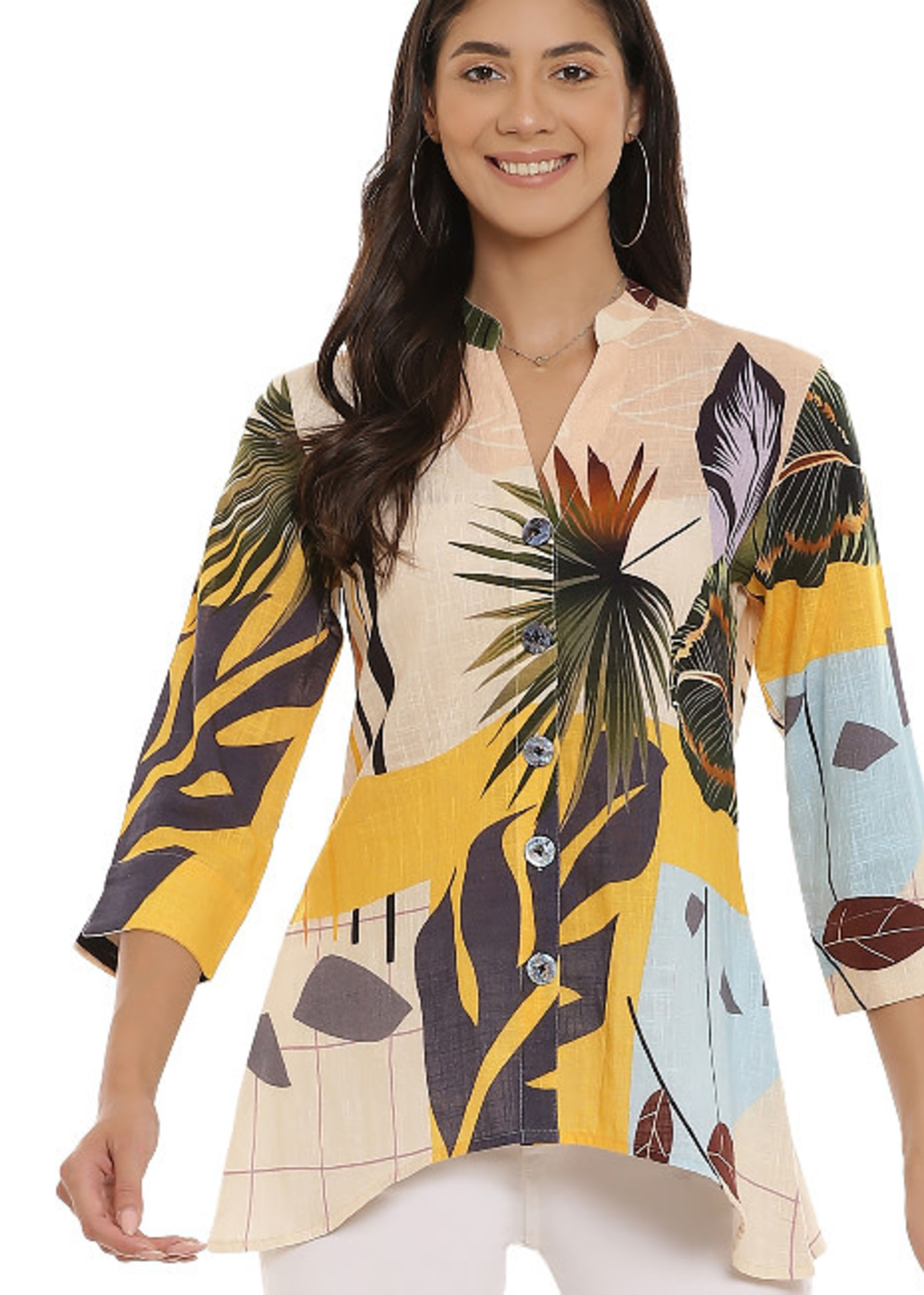 Parsley and Sage Tropical Print 3/4 Sleeve Top