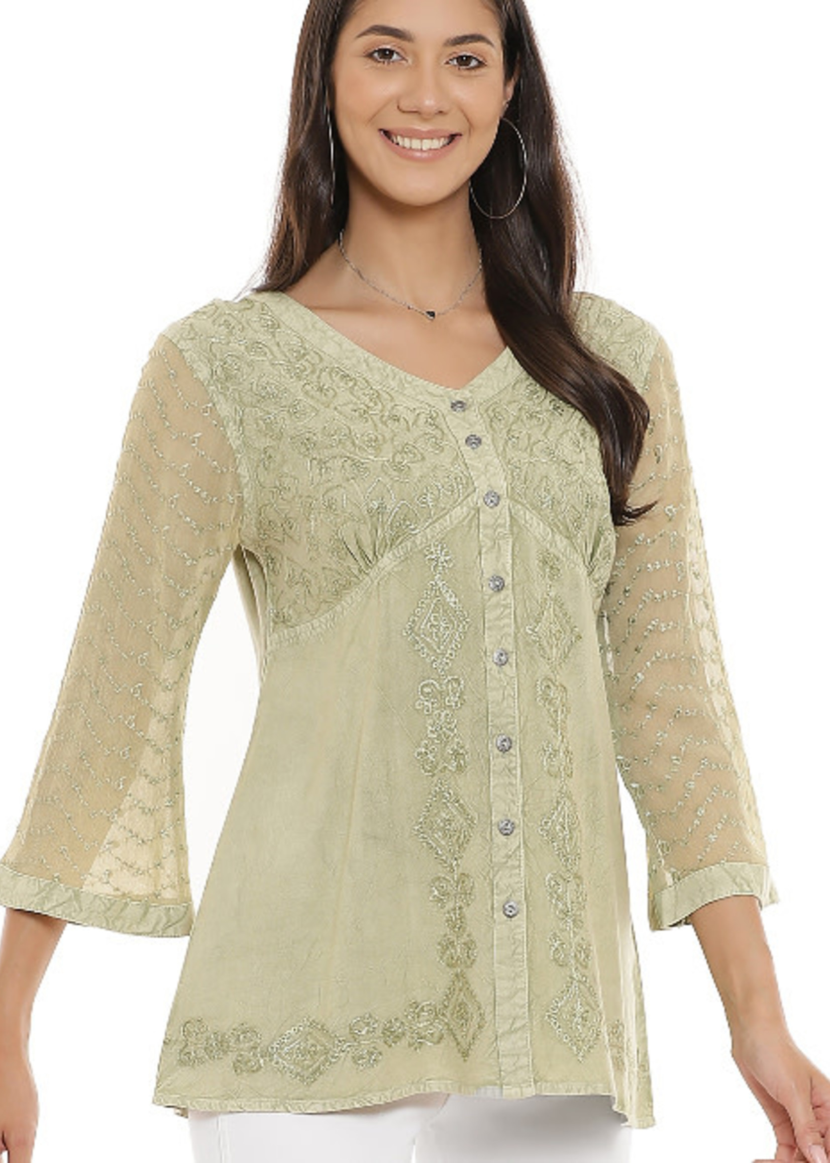 Parsley and Sage Green Embroidered Button Down Shirt