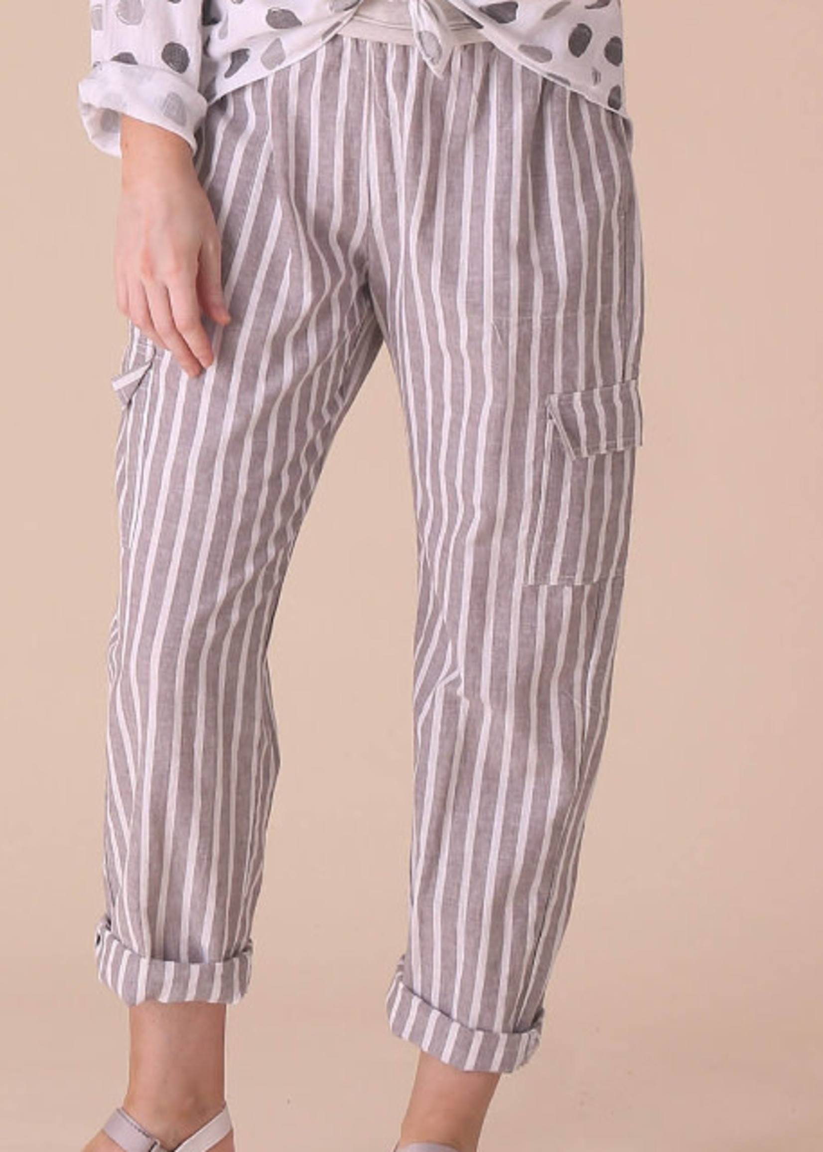 Fenini Grey Striped Cargo Pants With Pockets