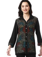 Parsley and Sage Black Embroidered Button Down Shirt