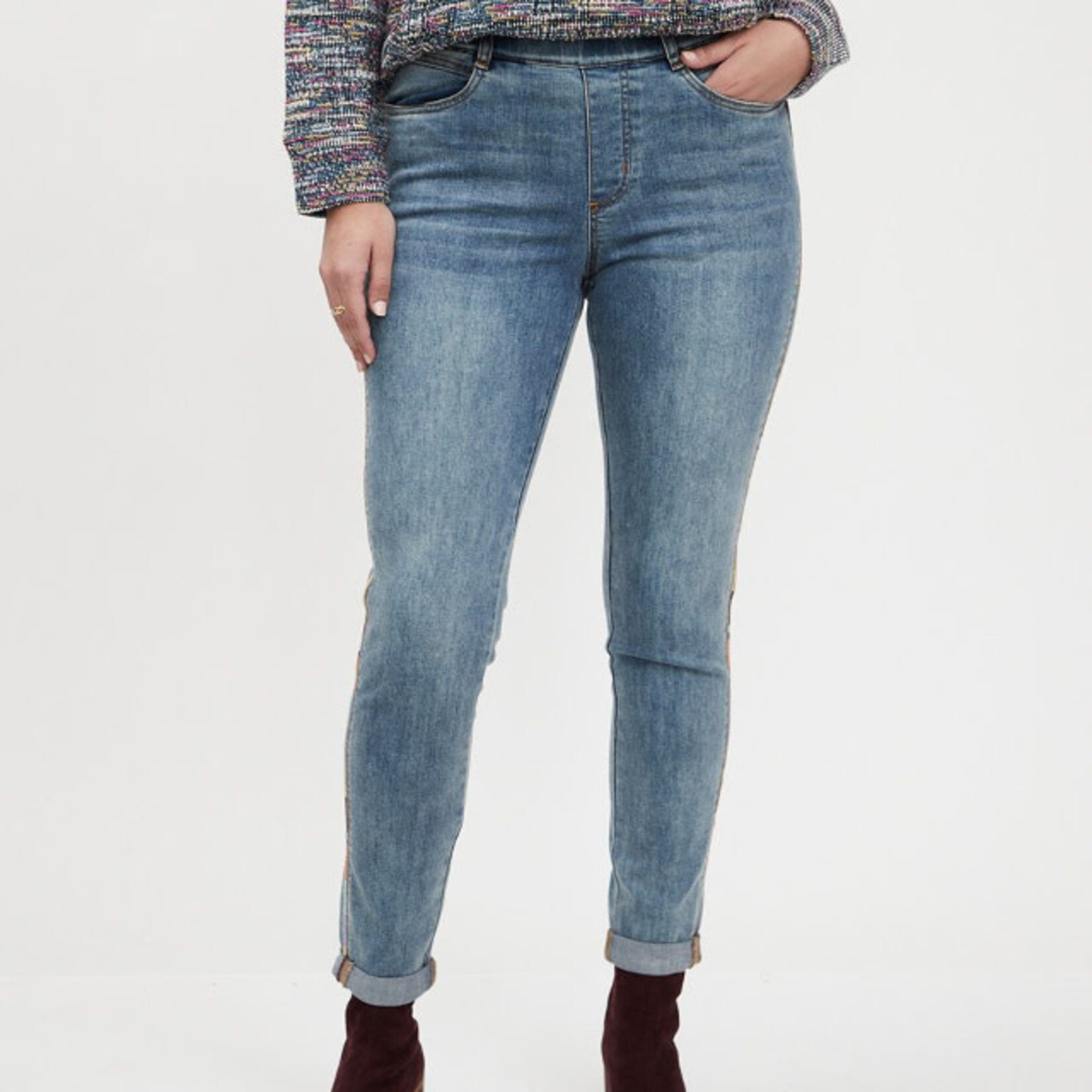 FDJ Rainbow Trim Pull On Slim Leg Jeans