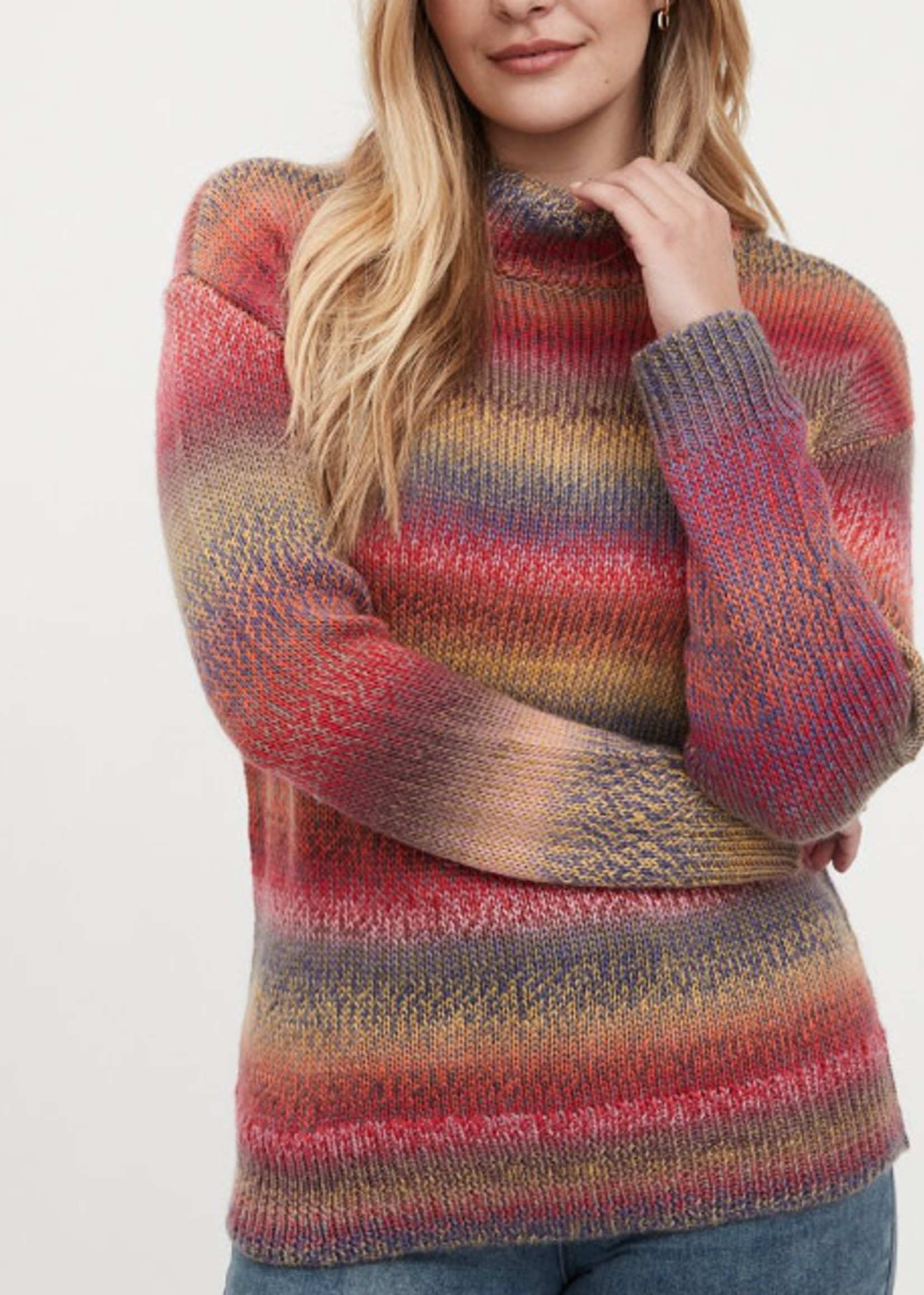 FDJ Rainbow Variegated Mock Neck Knit Sweater