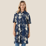 Masai Copenhagen Navy Floral Cotton Front Pleat Dress