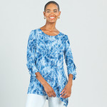 Clara Sun Woo Blue Palm Print Ruffle Sleeve Shirt