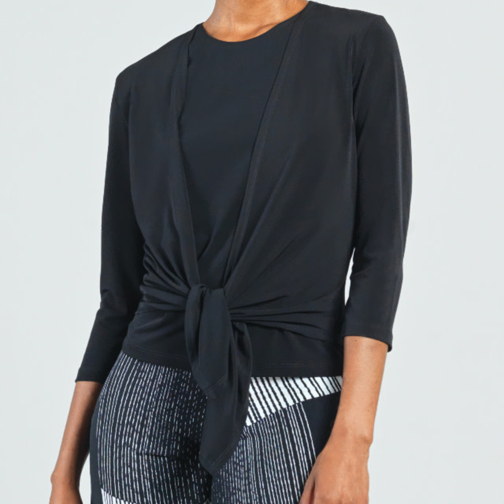 Clara Sun Woo Black Front Tie Cropped Shrug