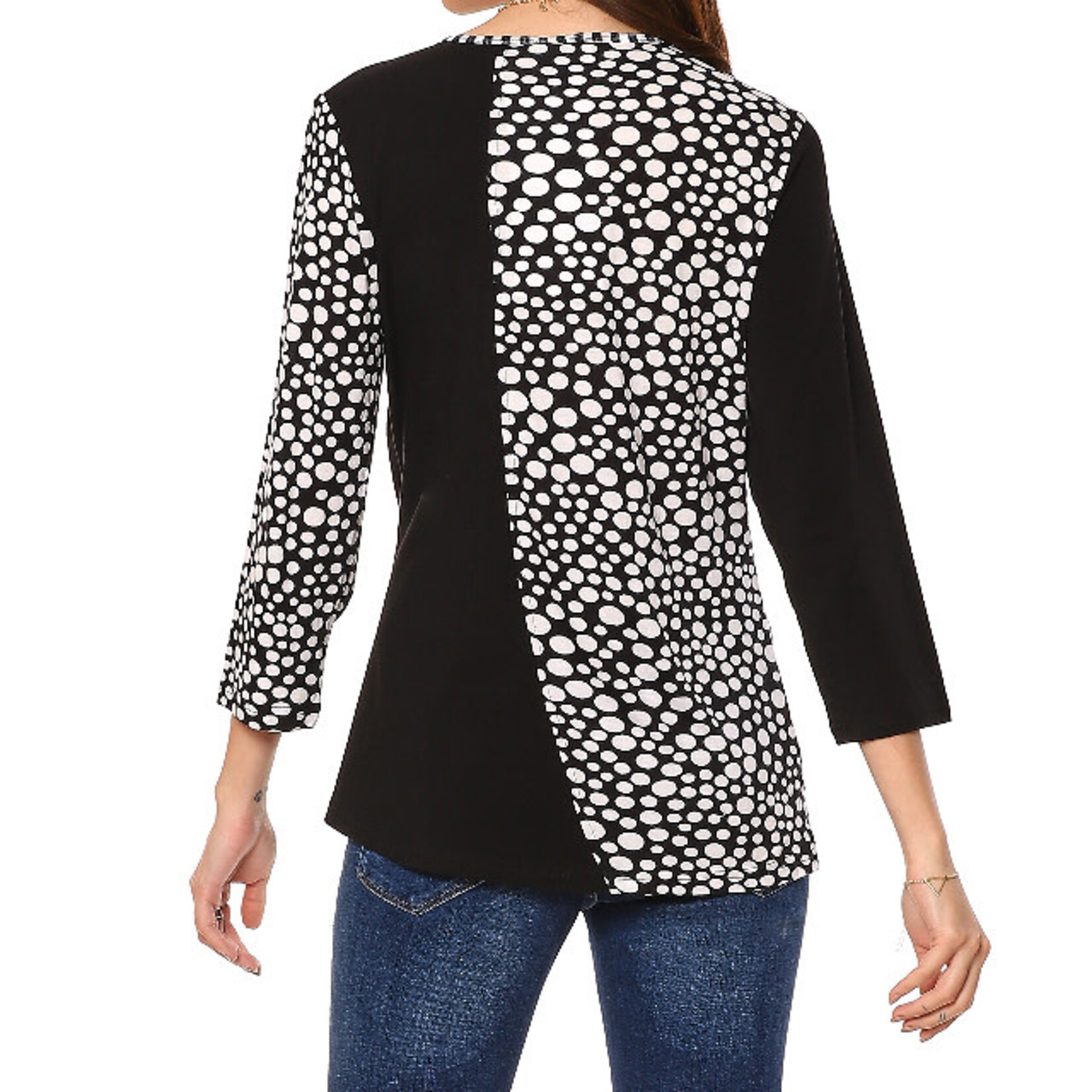 Long-sleeved Blouse - Black/white dotted - Ladies