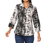 Parsley and Sage Black & White Print Button Down 3/4 Sleeve Shirt
