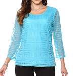 Parsley and Sage Turquoise Sheer Geographic Design Top