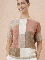 Masai Earth Tone Color Block Short Sleeve Sweater