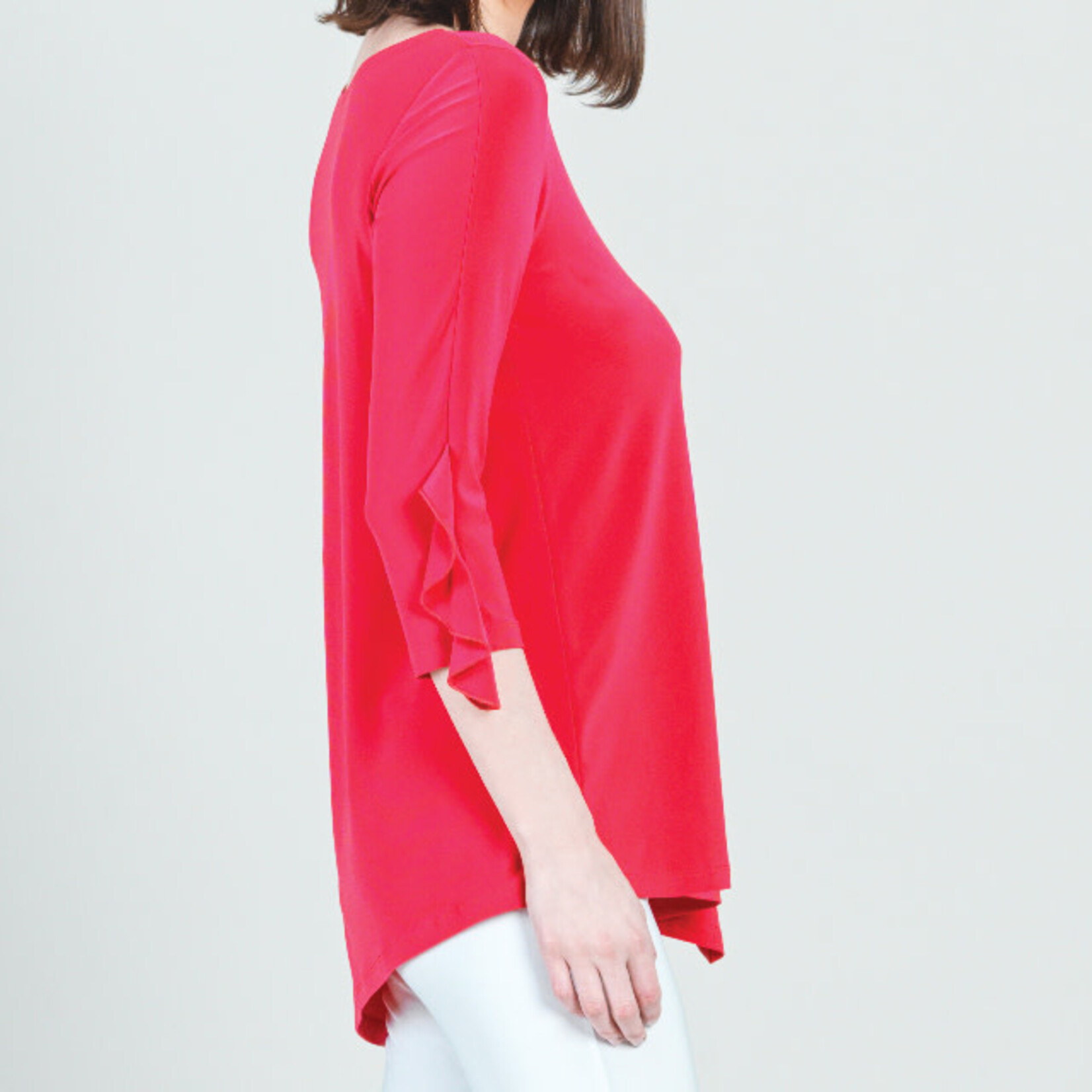 Clara Sun Woo Hot Pink Ruffle Sleeve Asymmetric Tunic