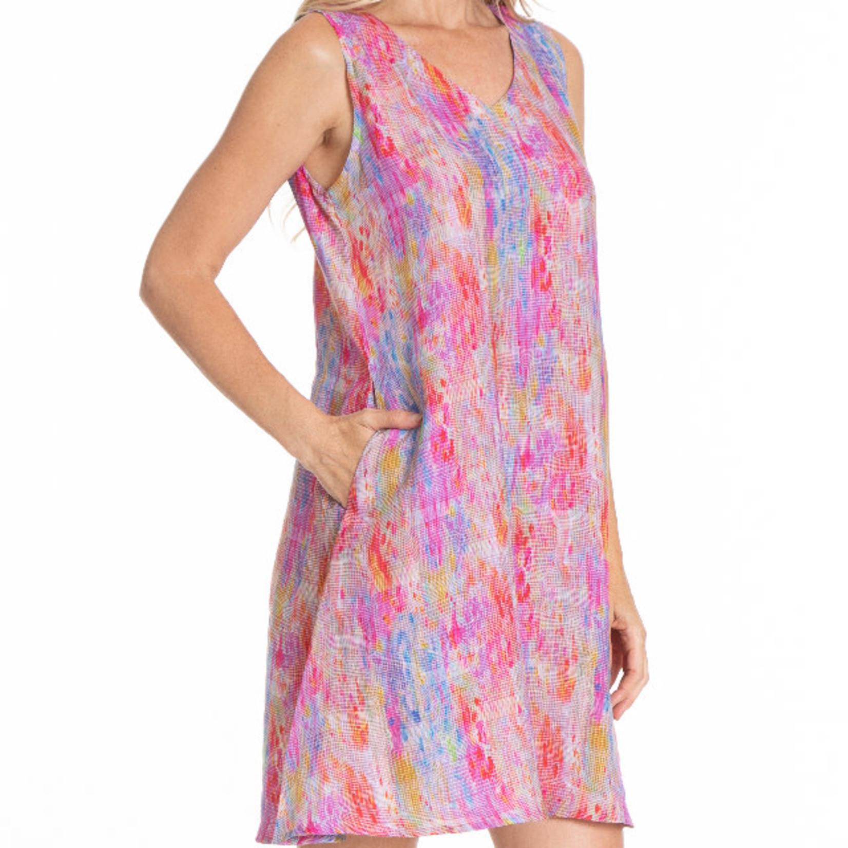 APNY Bright Pixel Print V Neck Sleeveless Dress