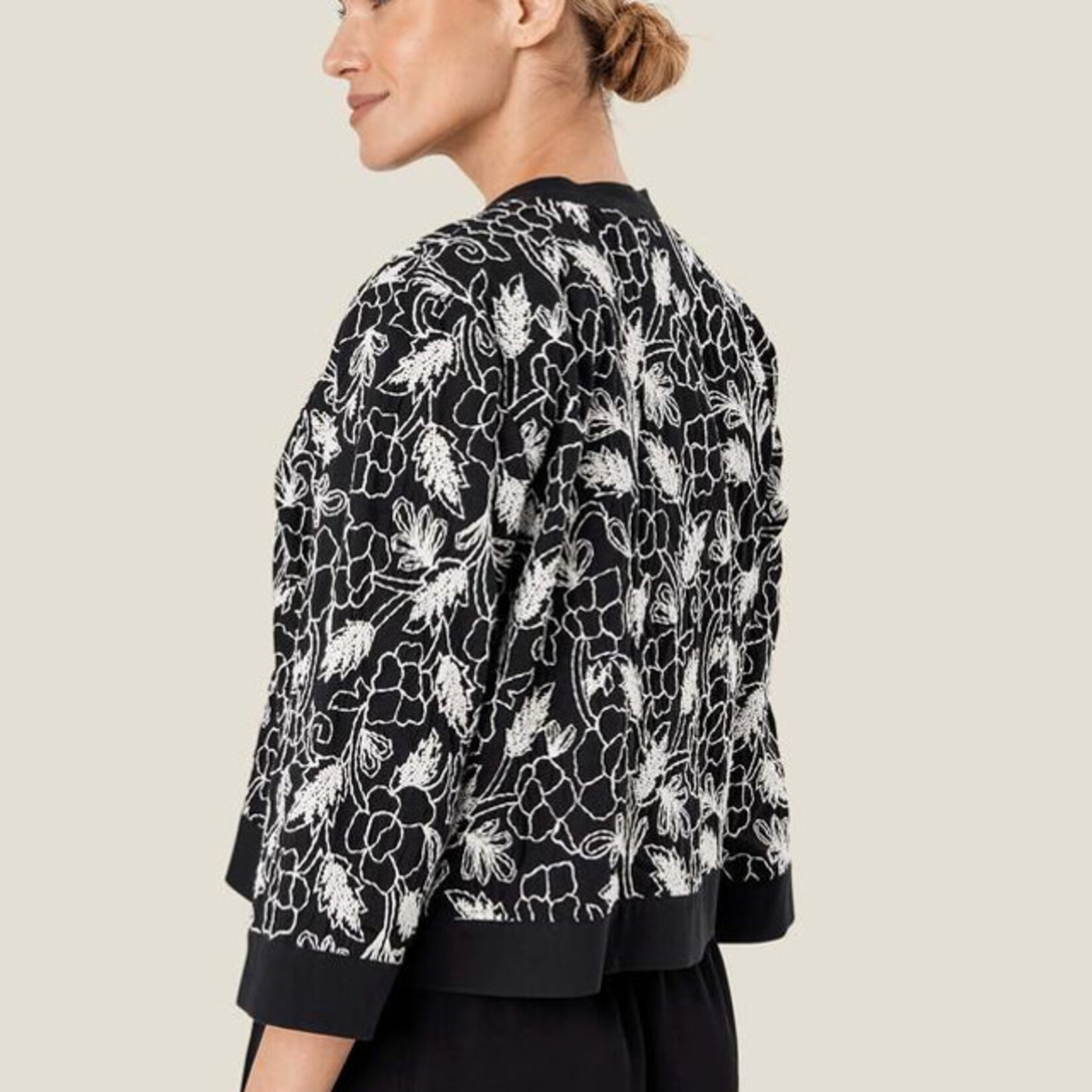 Masai Copenhagen Black With White Floral Embroidery Short Jacket