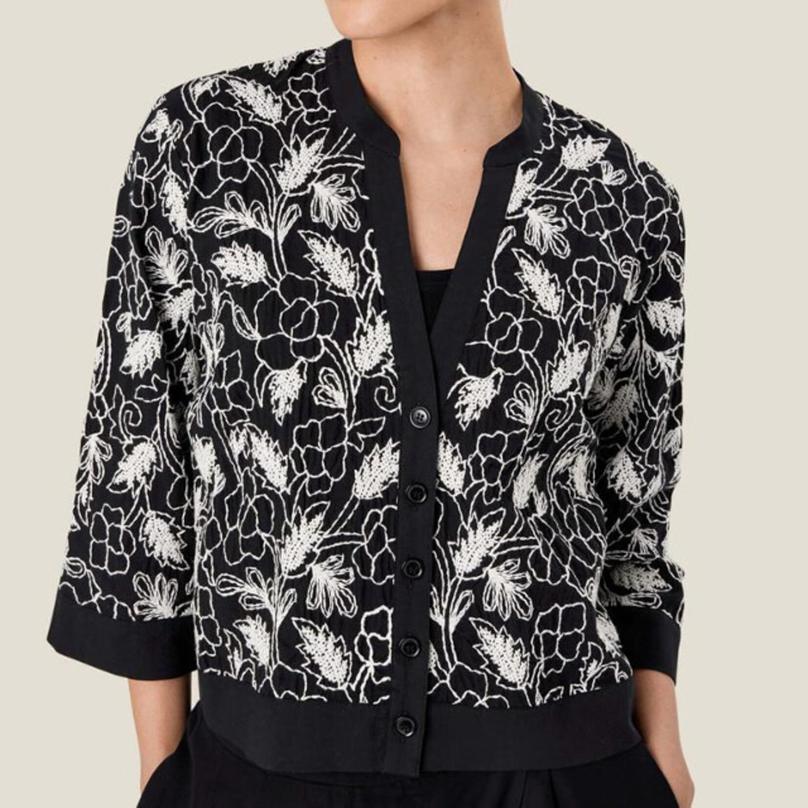 Masai Copenhagen Black With White Floral Embroidery Short Jacket