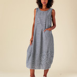 Fenini Grey & White Pinstripe Sleeveless Pocket Dress