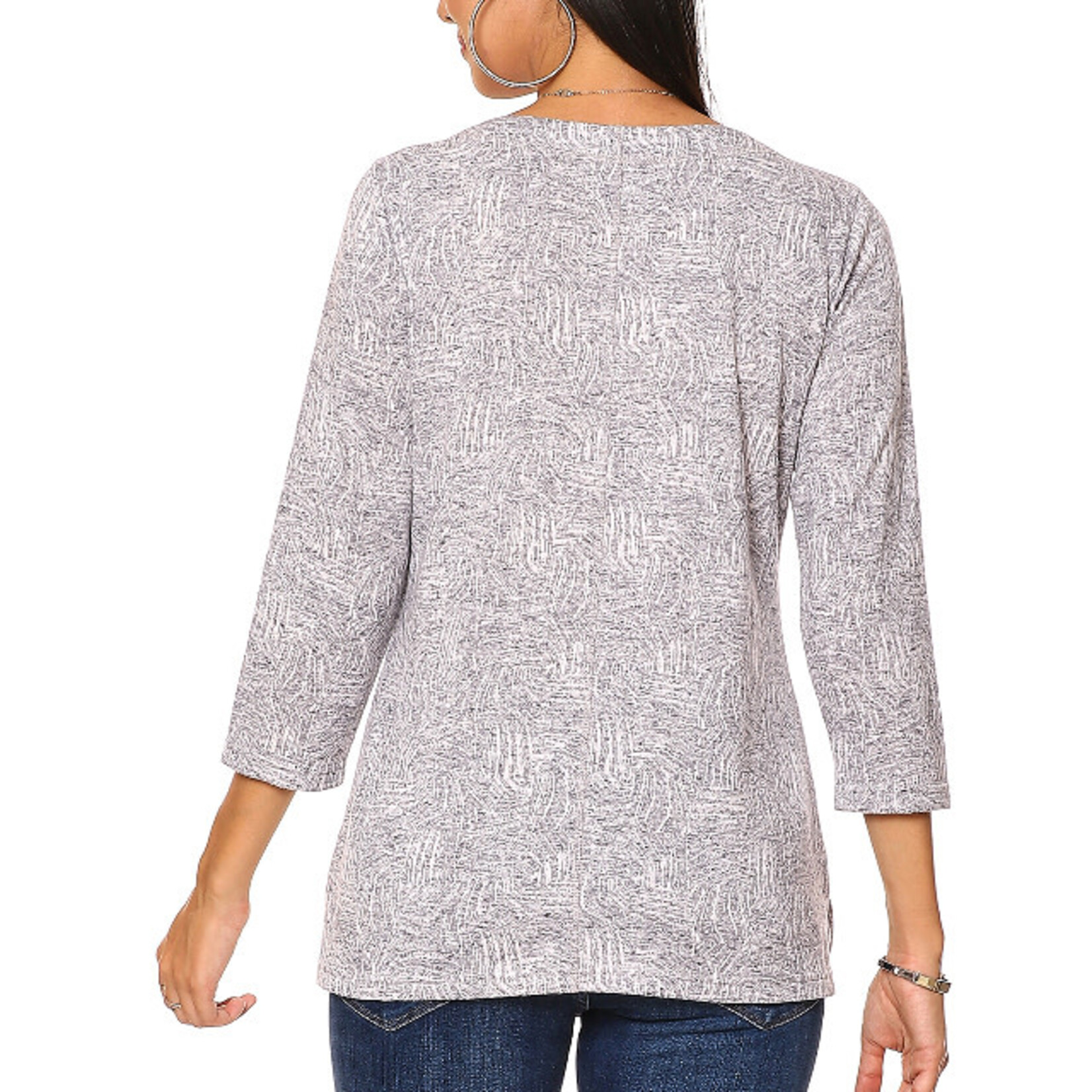 Parsley and Sage Grey & White Weave Design Pull Over Top