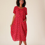 Fenini Red With Charcoal Polka Dot Dress