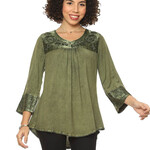 Parsley and Sage Olive Green Embroidery Detail V Neck Top