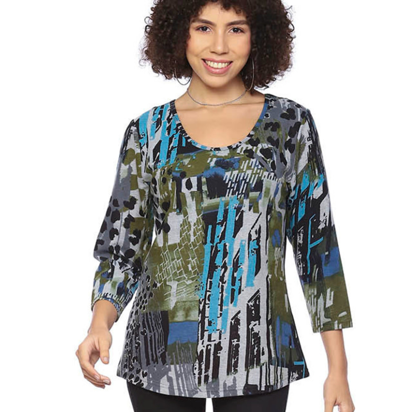 Parsley and Sage Britta Print 3/4 Sleeve V Neck Top