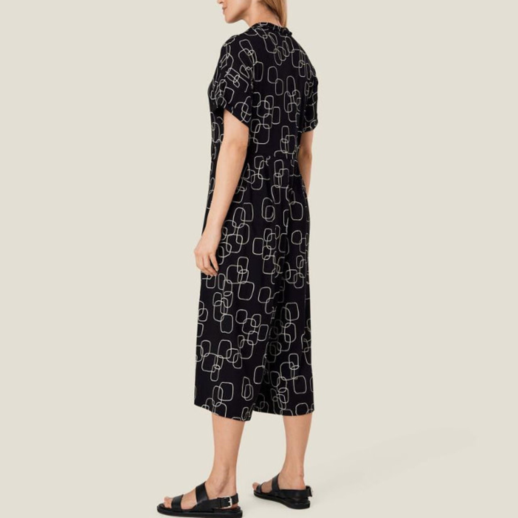 Masai Copenhagen Black Square Print Short Sleeve Capri Jumpsuit