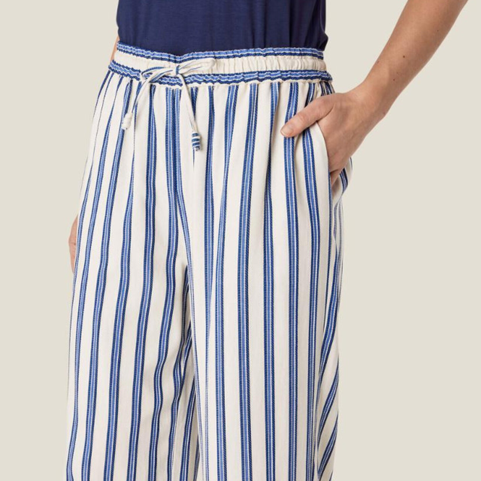 Masai Copenhagen Cream With Blue Stripe Wide Leg Pant